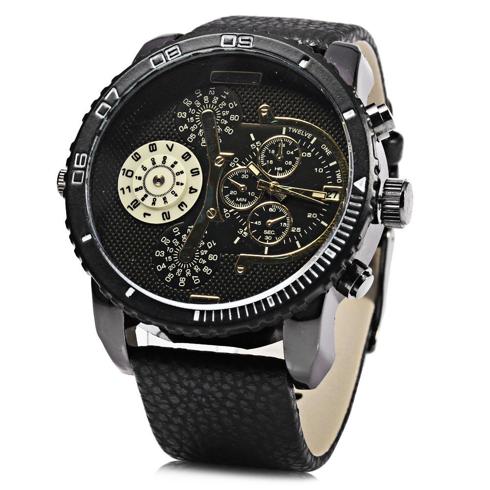 JUBAOLI 1098 Decorative Sub-dial Date Function Water Resistance Male Quartz Watch, Black