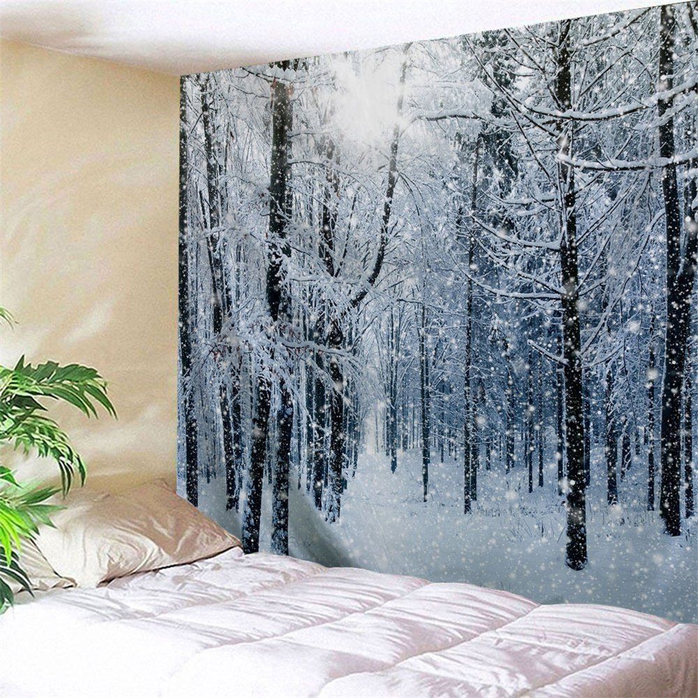 

Snow Forest Print Tapestry Wall Hanging Art, Grey white