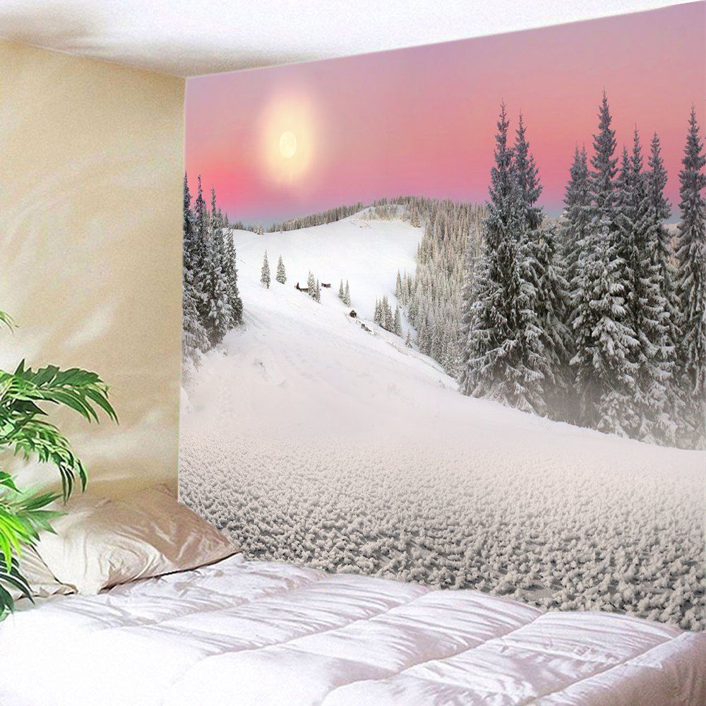 

Sunset Snow Mountain Print Tapestry Wall Hanging Art, White