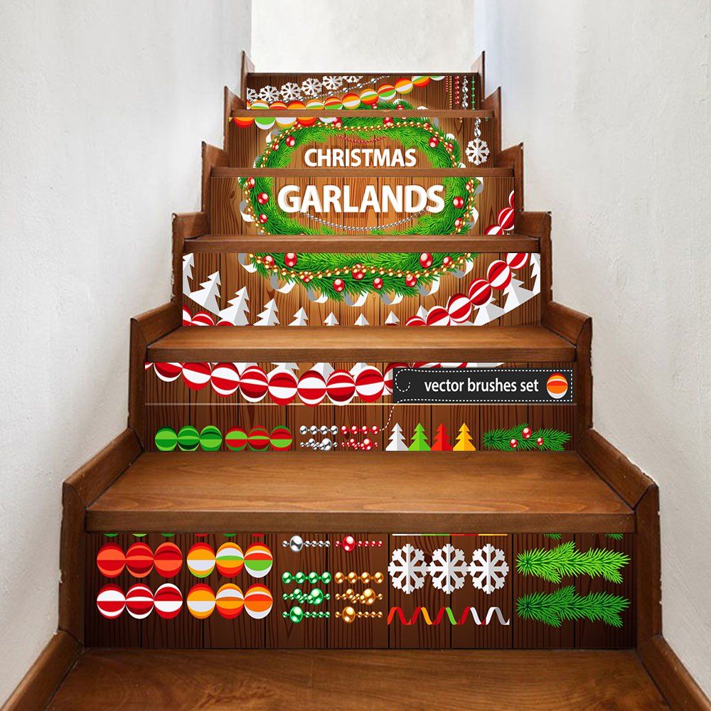 Christmas Garlands Pattern Stair Stickers, Colormix