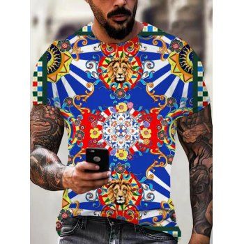 Ethnic Style T Shirt Allover Lion Totem Flower Stripe Print T-shirt Short Sleeve Round Neck Summer Tee, Multicolor
Ethnic Style T Shirt Allover Lion Totem Flower Stripe Print T-shirt Short Sleeve Round Neck Summer Tee, Multicolor