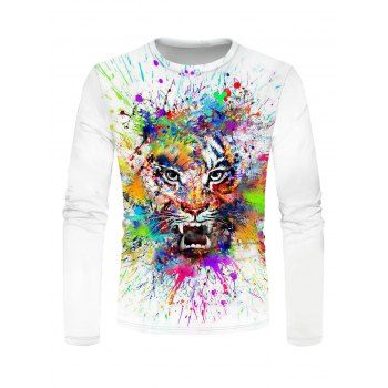 Tiger Colorful Painting Print T-shirt Long Sleeve Casual Round Neck Tee, Multicolor
Tiger Colorful Painting Print T-shirt Long Sleeve Casual Round Neck Tee, Multicolor