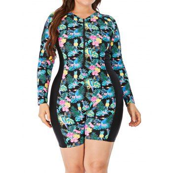 Plus Size Tropical Flower Leaf Parrot Print One-piece Swimwear Padded Half Zipper Long Sleeve Modest Swimsuit, Multicolor
Plus Size Tropical Flower Leaf Parrot Print One-piece Swimwear Padded Half Zipper Long Sleeve Modest Swimsuit, Multicolor