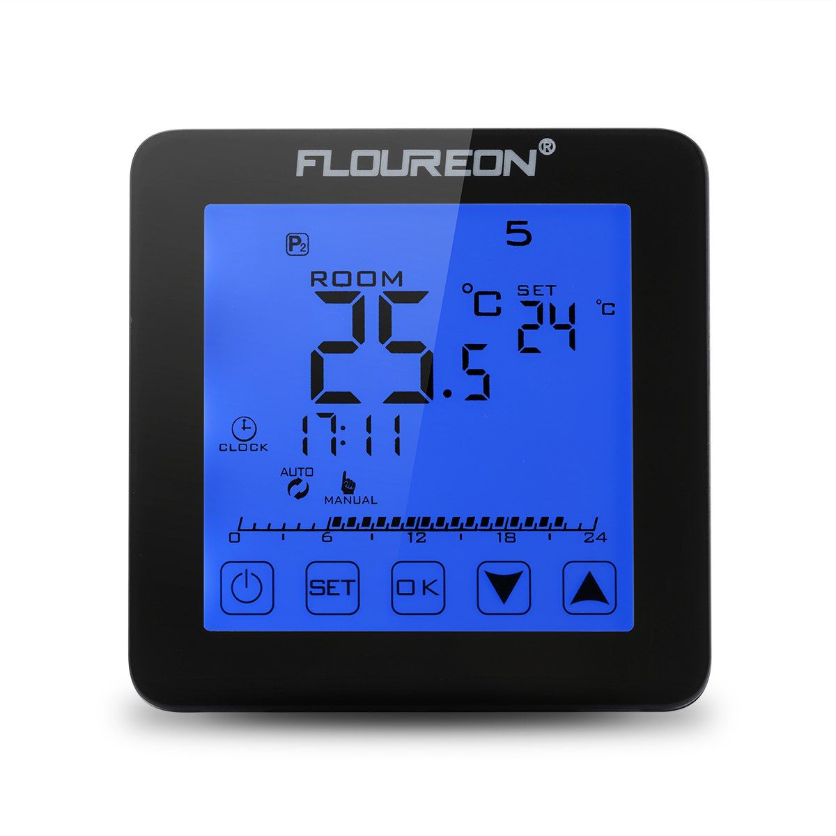 

Floureon Electric Heating Thermostat Blue Backlight LCD Display Temperature controller HY08WE, Black