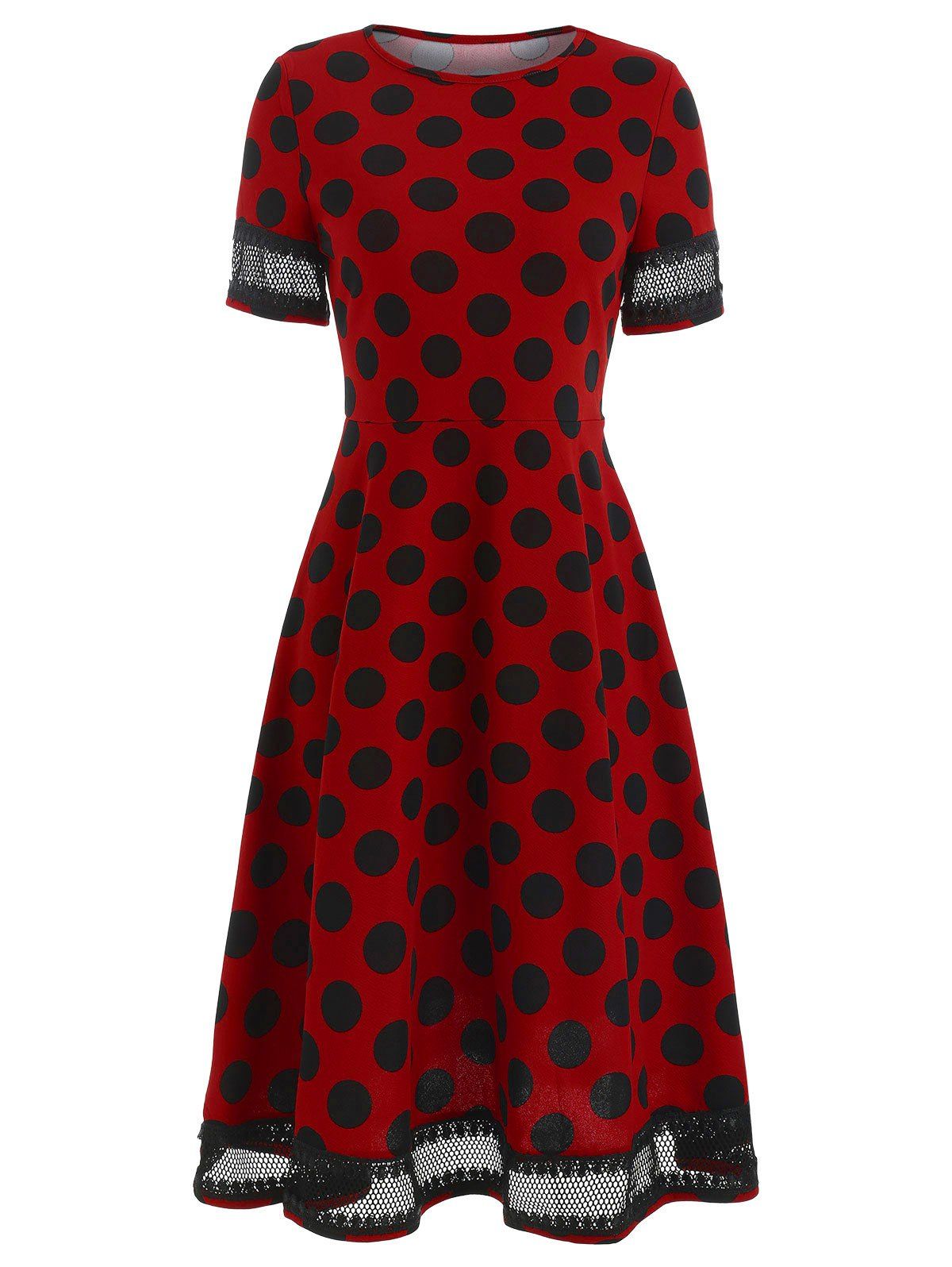Women's Round Neck Short Sleeves See-through Lace Patchwork Dot Printing Dress, Red
Women's Round Neck Short Sleeves See-through Lace Patchwork Dot Printing Dress, Red