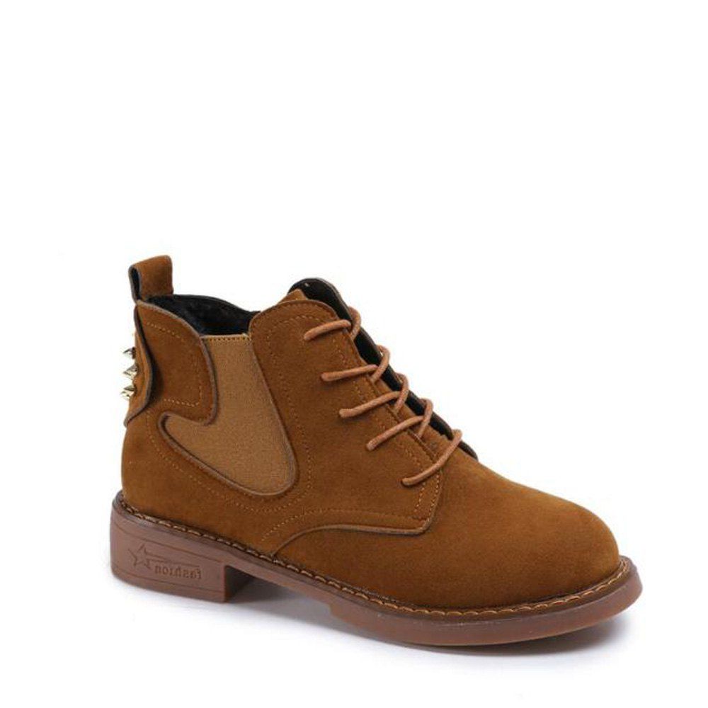 Rivets Elastic Lace-Up Ankle Boots, Yellow