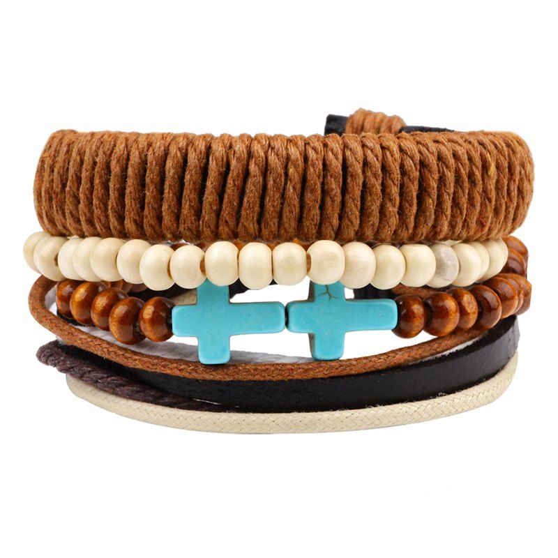 

4 Pcs Cross Leather Bracelet, Multicolor