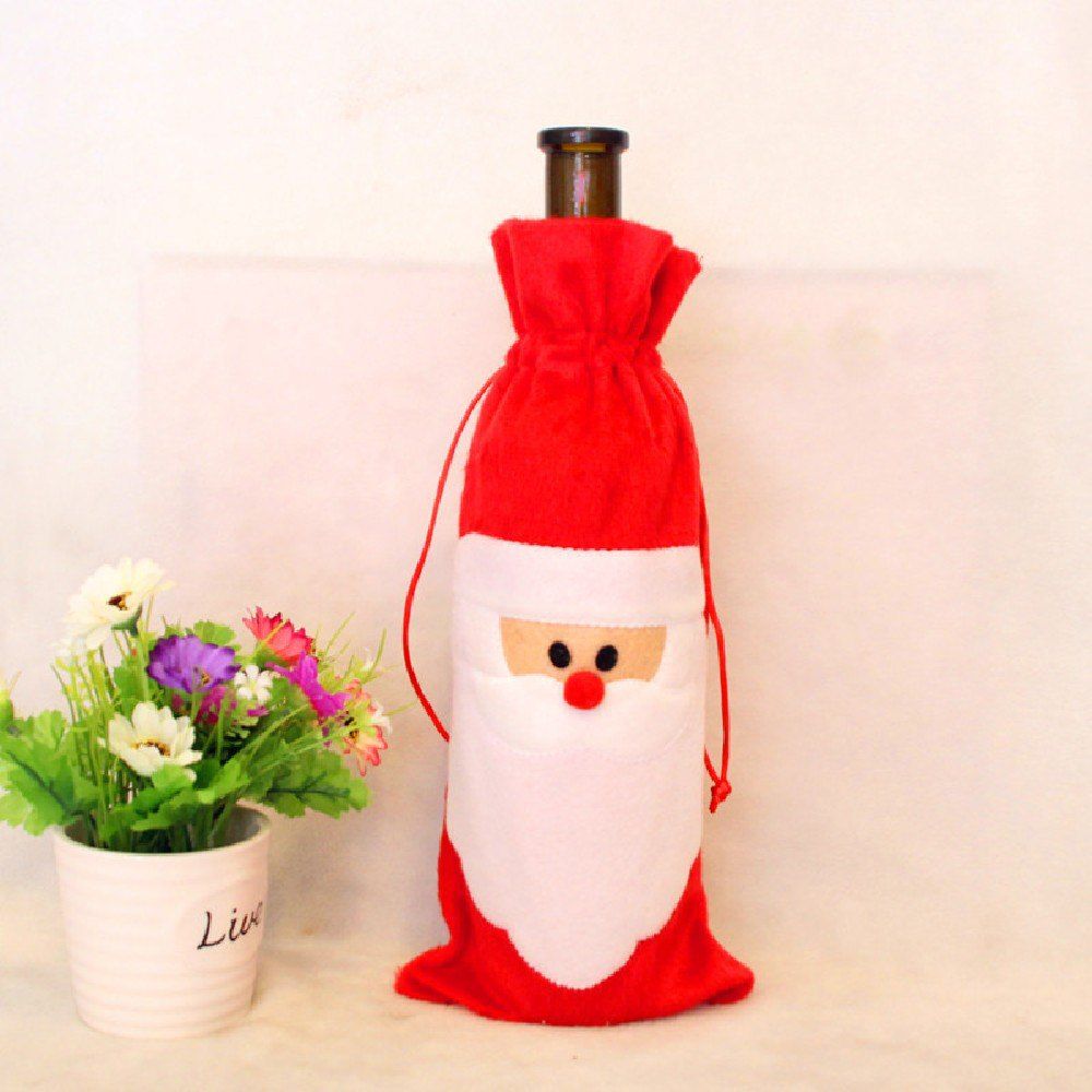 

YEDUO Wine Bottle Set Cover Bag Christmas Dinner Table Decoration Home Party Decors Santa Claus, Red with white