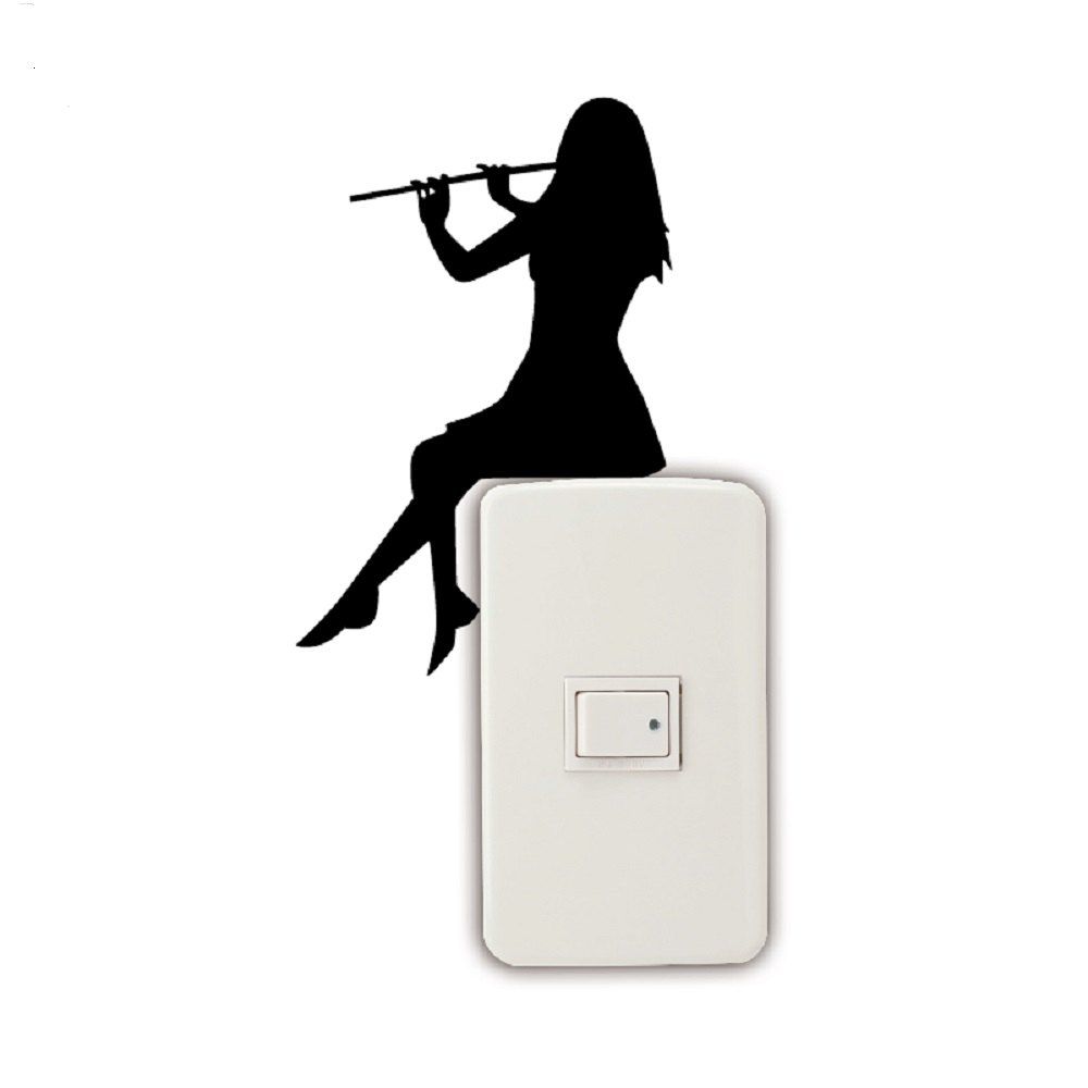 

Girl Playing Flute Silhouette Light Switch Sticker Classical Music Wall Sticker Home Decor, Black