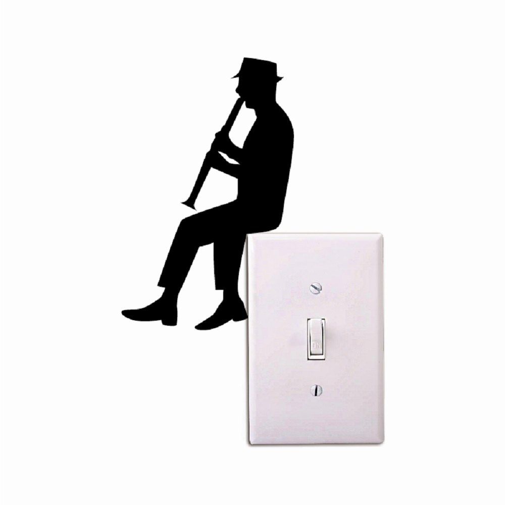 

Cartoon Man Playing Clarinet Silhouette Light Switch Sticker Classical Music Home Decor, Black