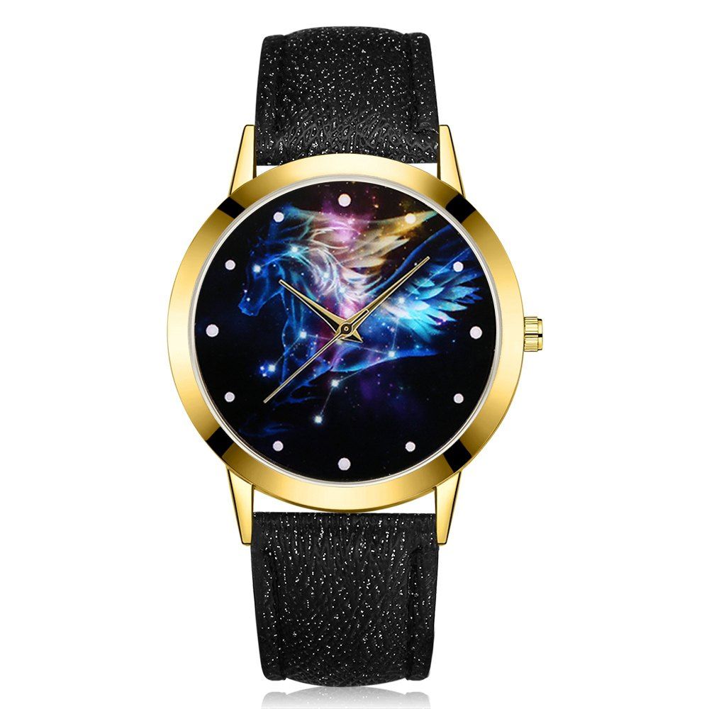 

GAIETY G379 Women Starry Sky Face Leather Watch, Black
