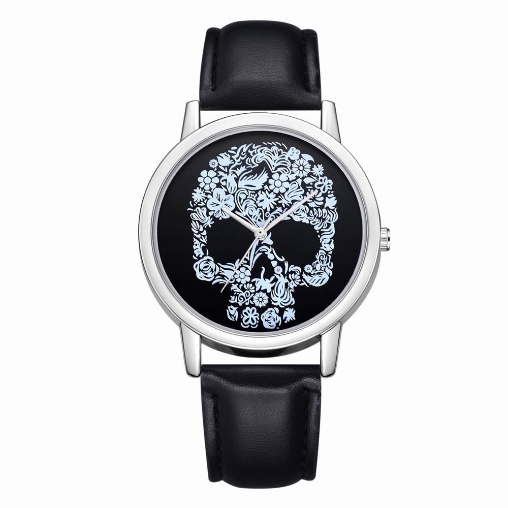 

Fanteeda FD110 Women Unique Skull Dial Leather Band Quartz Wrist Watch, Black