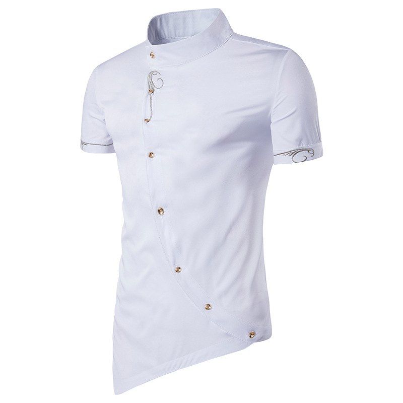 New Men's Clothing Sharp Inclined Front Hem Gentleman Short Sleeve Collar Shirt, White
New Men's Clothing Sharp Inclined Front Hem Gentleman Short Sleeve Collar Shirt, White