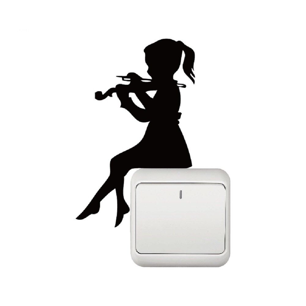 

Wall Decal Cute Girl Playing Violin Silhouette Sticker Switch Vinyl Home Decors, Black
