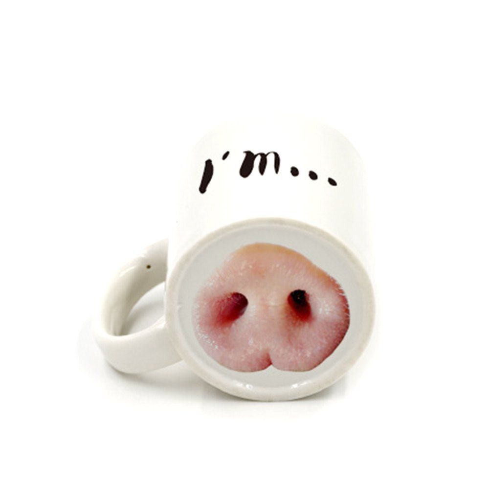 Creative Funny Pig Nose Ceramic Cup, White