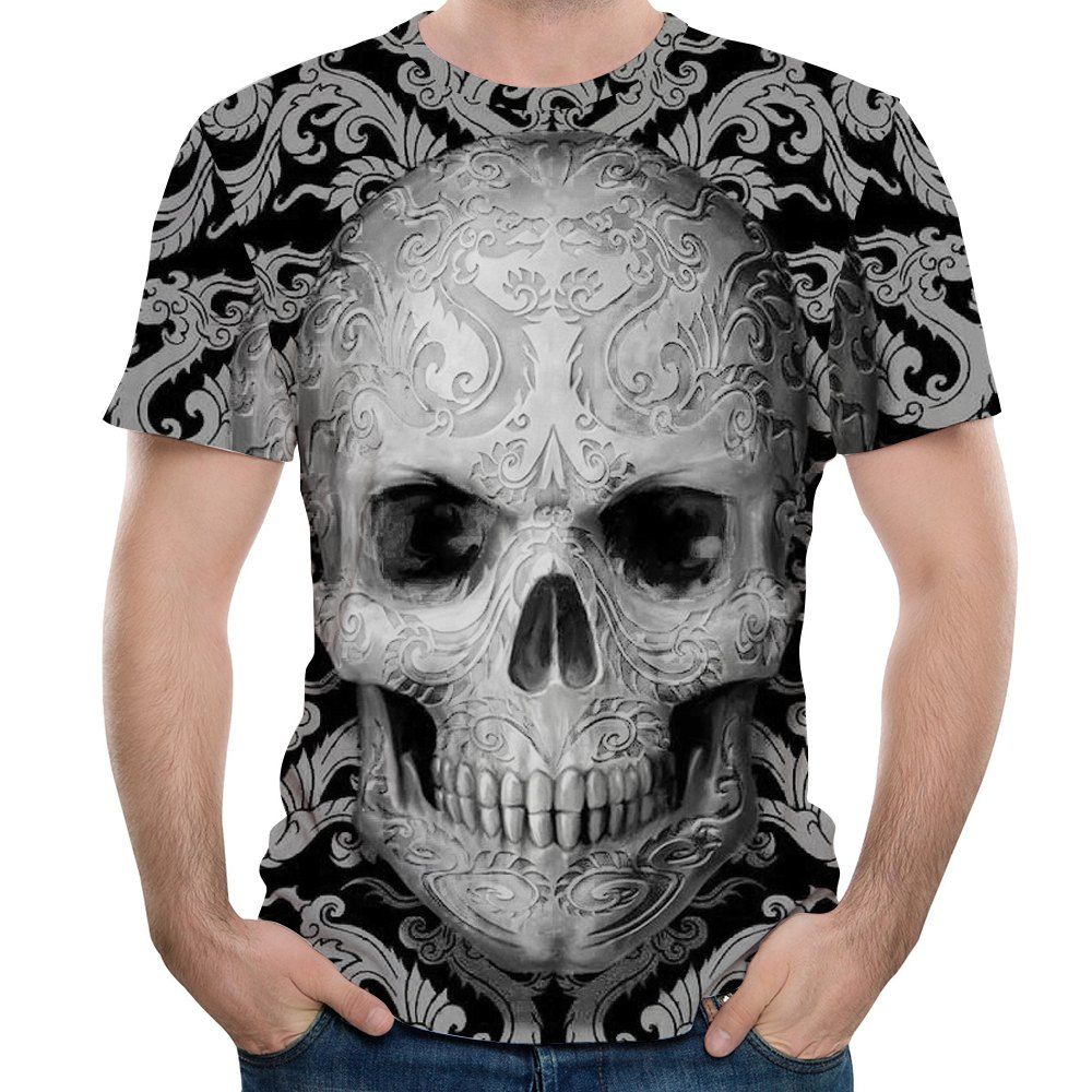 2018 Summer New 3D Grey Skull Print Men's Short Sleeve T-shirt, Dark gray 
2018 Summer New 3D Grey Skull Print Men's Short Sleeve T-shirt, Dark gray