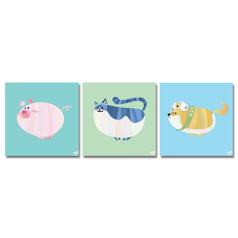 DYC11110 - bc-10-11-12-14 3PCS Cute Cartoon Animals Print Art, Multi