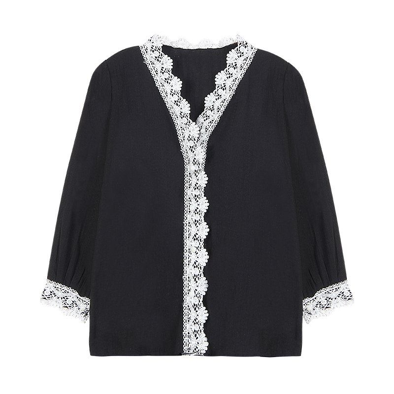 Large Size Women's Lace Stitching V-Neck Long-Sleeved Single-Breasted Thin Coat, Black
Large Size Women's Lace Stitching V-Neck Long-Sleeved Single-Breasted Thin Coat, Black
