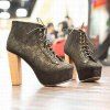 Fashion and Sexy Style Lace Embellished Lacing Design High-Heeled Women's Platform Boots - Noir 35