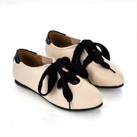 Casual Style Fashion Candy Color and Round Head Deisgn Lace-Up Women's Flat Shoes - Abricot 36