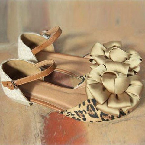Fashion and Sweet Style Big Flower Embellished Buckle Design Women's Flat Shoes - Brun 36