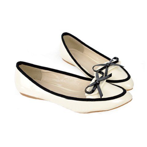 Pointed Head and Bowknot Color Block Design Women's Flat Shoes - Abricot 36