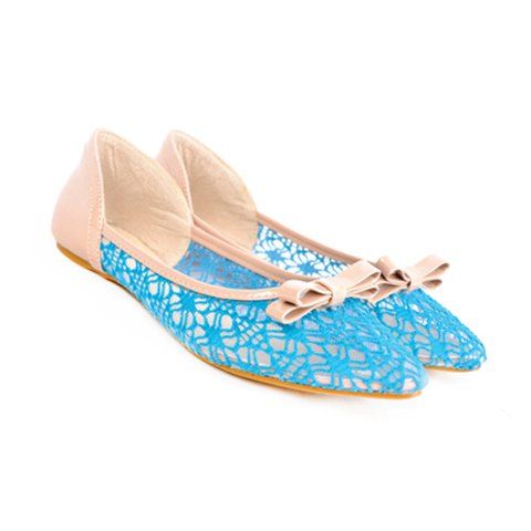 Openwork and Bowknot Design Women's Flat Shoes - Bleu 38