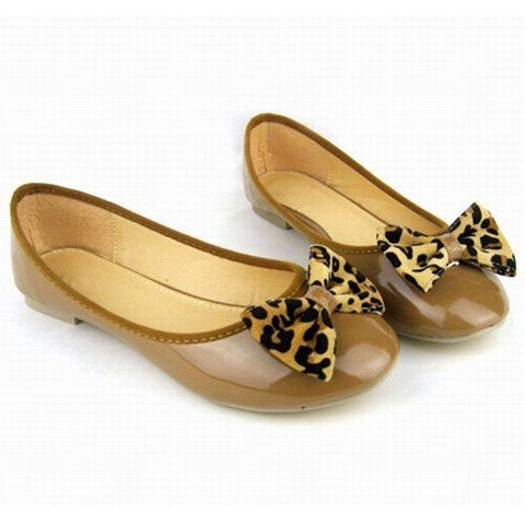 Bowknot and Leopard Print Design Women's Flat Shoes - Brun 37
