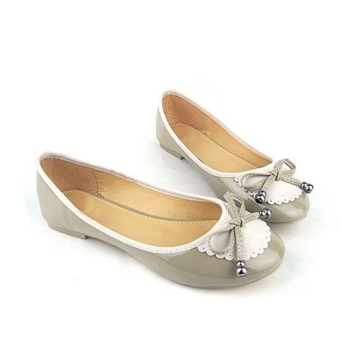 Round Head and Metal Design Women's Flat Shoes - Abricot 37