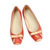 Solid Color and Bowknot Square Head Design Women's Flat Shoes - Rouge 35