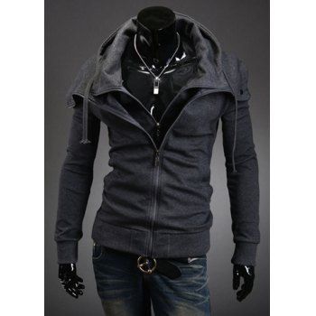 

Stylish Faux Twinset Slimming Hooded Thicken Long Sleeve Cotton Blend Men's Coat, Deep gray