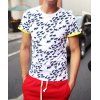 Casual Style Slimming Round Neck Short Sleeves Animal World Print Cuffs Color Block Men's Cotton Blend T-Shirt - Blanc M