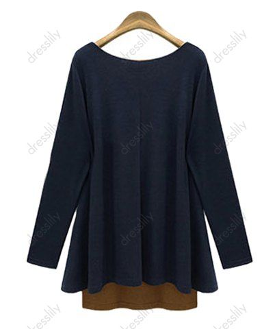 T-shirt Faux Deux Pièces à Manches Longues pour Femme - Cadetblue S