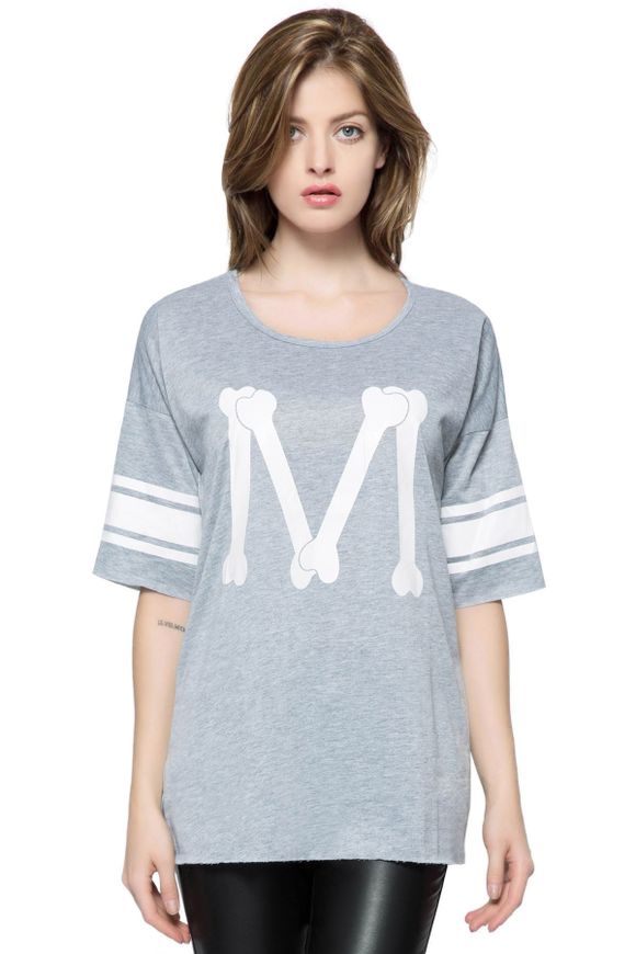 Casual Scoop Neck ample à manches 3/4 Imprimé T-shirt pour les femmes - gris foncé ONE SIZE