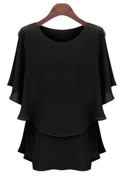 [41% OFF] 2021 Slit Sleeve Faux Twinset Overlay Chiffon Blouse In BLACK ...