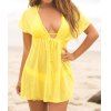 Sexy Plongeant solide cou à manches courtes Cover Up Colorions Lace-Up femmes - Jaune ONE SIZE(FIT SIZE XS TO M)