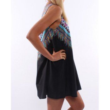 

Ethnic Style Sleeveless Scoop Neck Printed Women' Dress, Black