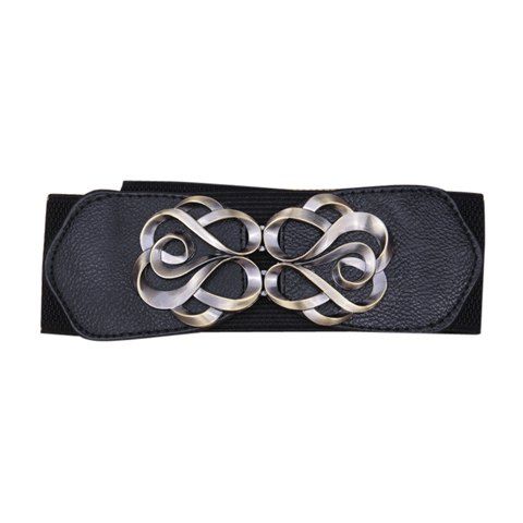 Retro Style Solid Color Alloy Pothook Buckle Elastic Broad Belt For Women - Noir 