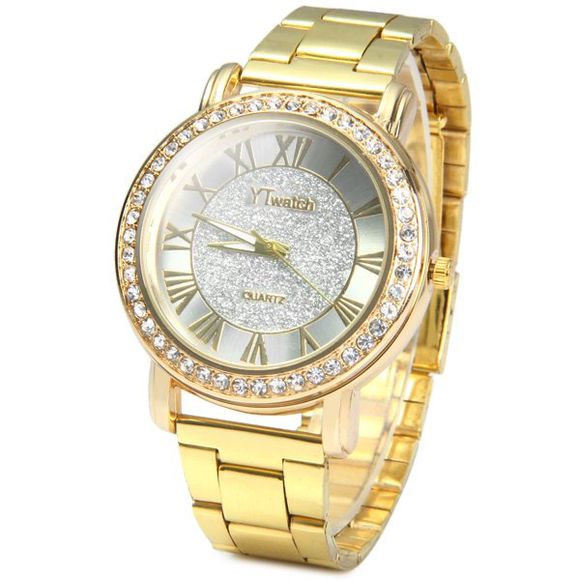 YTwatch Golden Color Montre à quartz féminin Montre bracelet en diamant luxueux - d'or 