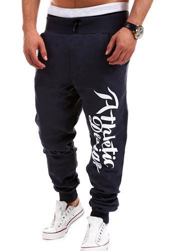 

Fashion Lace-Up Letters Print Loose Fit Beam Feet Men's Polyester Sweatpants, Cadetblue