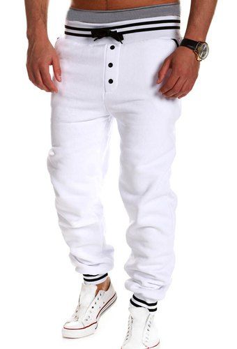 Pantalon de Sport en Polyester avec Boutons Décoratifs à Cordon de Serrage pour Homme - Blanc M