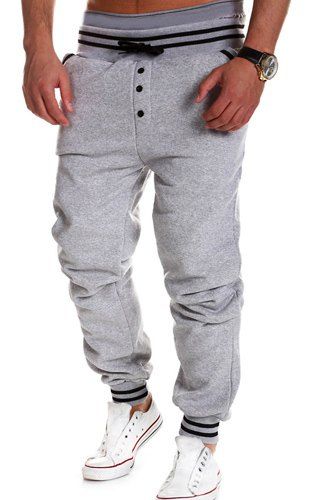Pantalon de Sport en Polyester avec Boutons Décoratifs à Cordon de Serrage pour Homme - Gris Clair XL