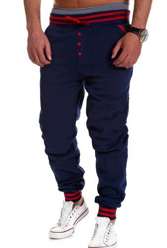 Pantalon de Sport en Polyester avec Boutons Décoratifs à Cordon de Serrage pour Homme - Cadetblue L
