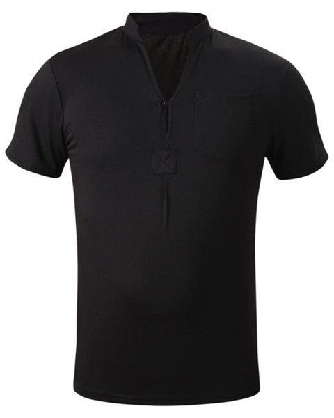 Fashion Design Bouton équipée pied de col manches courtes une poche T-shirt de couleur hommes solides - Noir 2XL