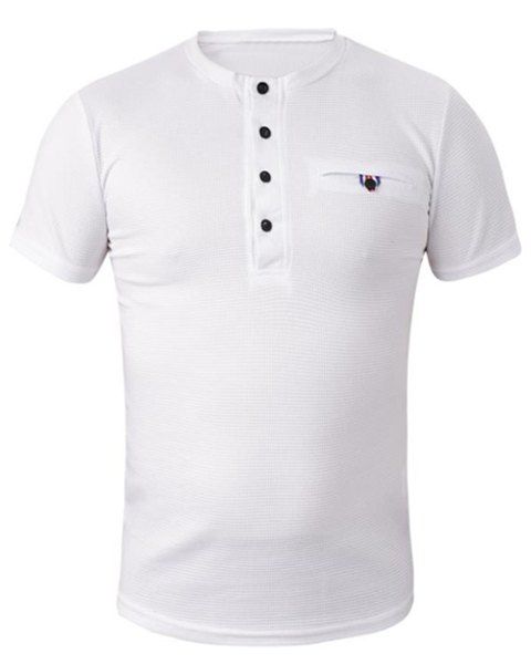 Trendy Slimming Round Neck Manches courtes Button Design T-shirt à manches longues pour hommes - Blanc XL