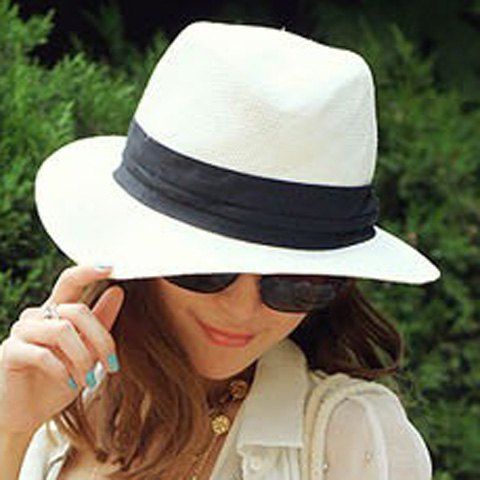 Chapeau de paille chic noir Strap embellies bridage femmes - Motif et couleur alé 