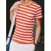 T-shirt en coton mélangé de la mode Color Block Stripes col rond manches courtes hommes Minceur - Rouge M