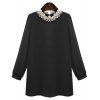 Ladylike Beaded Ruff Collar Long Sleeve Dress For Women - Noir XL