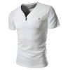 Polyester Mode Bouton embellies Couleur épissage V-cou à manches courtes Minceur T-Shirt - Blanc L