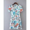 Dress Sexy manches courtes col en V Furcal imprimé floral Femmes - Bleu M